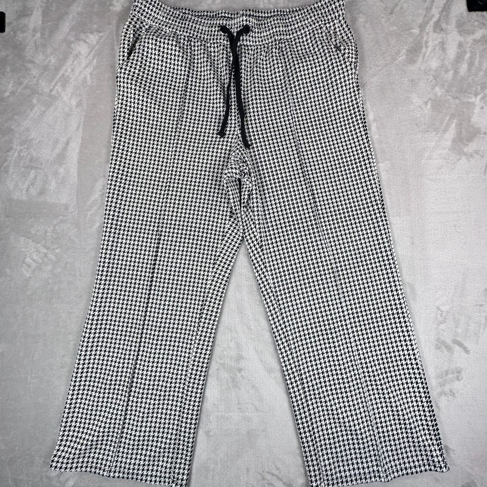 One By Chapter Pants Womens XL White Black Houndstooth Slash Pockets Drawstring